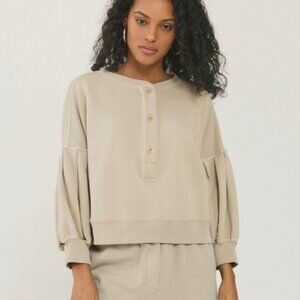 Something Navy Balloon Sleeve Henley Sweatshirt‎ Size Small NWOT